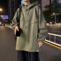 남성용 스프링 레트로한 오버올 캐주얼 후드 자켓
