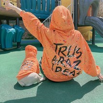 새코밍 반려견 커플룩 페인팅 후드티 세트, 오렌지