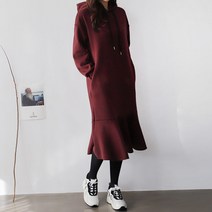 펀치 기모 후드 플레어 롱원피스