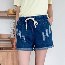 헤이진 여성용 카브라 밴딩 롤업 청반바지