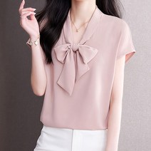 넥타이 리본 포인트 쉬폰 블라우스
