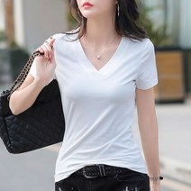 아베크 여성용 V넥 반팔 티셔츠