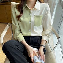 레몬소울 팜코코 배색 카라 긴팔 블라우스
