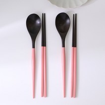 이우아여사 옻칠 파스텔컬러 나무수저 2세트, 튤립핑크, 숟가락 2p + 젓가락 2p