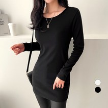 세컨그라운드 여성용 피치 기모 스판 라운드 티셔츠