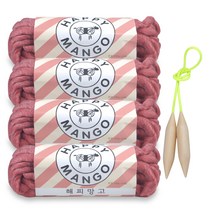 미소털실 해피망고 빅 뜨개털실 4p + 줄바늘 세트, 1세트, 07 카디널