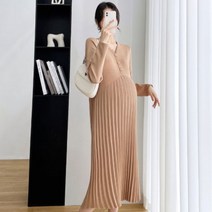 임산부 V넥 니트 주름 긴팔 임부복 원피스