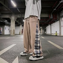 남성용 화려한 와이드 체크무늬 스포츠 캐주얼 바지