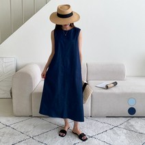 무드인더 여성용 라운드 데님 나시 원피스