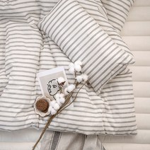 루나슬립 프리미엄 오가닉 순면 스트라이프 낮잠이불 풀세트, 그레이