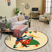 이정데코 팝아트 일러스트 사계절 워셔블 원형 러그