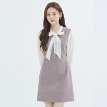 로엠 배색 리본 트위드 원피스