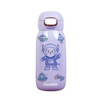 라임올리브 우주인 원터치 텀블러 350ml + 강아지스티커 9종 세트, 퍼플(텀블러)