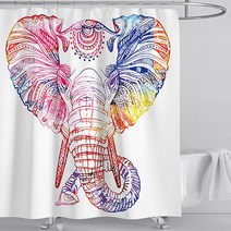 마켓에이 애니멀플라워 유니크 샤워커튼 화이트코끼리 180 x 200 cm, 1개