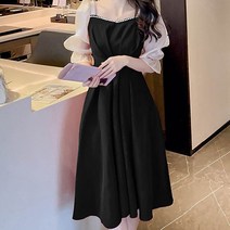 MA 스퀘어넥 진주 셔링 프릴 원피스