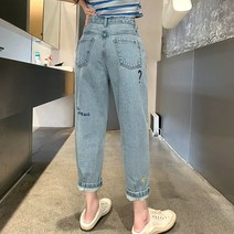패션풀 여성용 하트 자수 세미 데님 팬츠 28543
