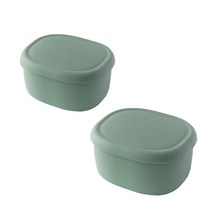 실리콘 냉동냉장 전자레인지 도시락 300ml + 300ml 밀폐용기 세트 그린, 1세트, 밀폐용기 2개