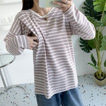 캔디 소프트 스트라이프 임산부 긴소매 수유 티셔츠