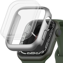 신지모루 애플워치 자가복원 EPU 코팅 액정보호필름 2p + 하드커버 케이스, 실버(케이스)