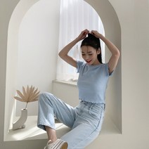 린다샵 여성용 트리제 골지 물결 크롭 티셔츠 T6649K13