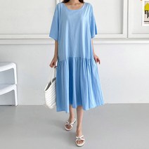 오키 여성용 로체 프릴 오버핏 반팔원피스