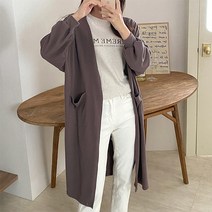 티탁 여성용 빅사이즈 데일리 루즈핏 포켓 오픈 펍 소매 롱 가디건