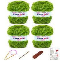 행복뜨기 울트라베이비 뜨개실 4p + 바늘 8mm + 돗바늘 + 라벨 + 목도리도안 세트, 1064 올리브연두, 1세트
