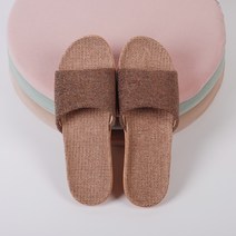 무지 린넨 왕골 라탄 EVA 슬리퍼, 브라운