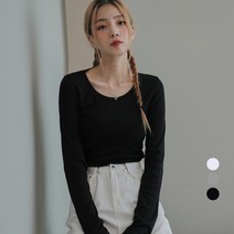 어썸어라운드 여성용 신축성 좋은 라운드 긴팔 티셔츠