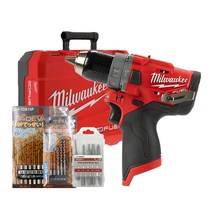 밀워키 12V FUEL 해머 드릴 드라이버 본체 M12 FPD-0C + 케이스 + 콘크리트 + 금속 + 드라이버팁 비트 풀세트, 1세트