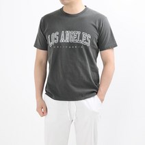 남성용 피그먼트 LA 레터링 면 반팔 티셔츠