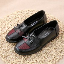 사각 스퀘어 스티치 리본 중년 여성 단화 플랫슈즈