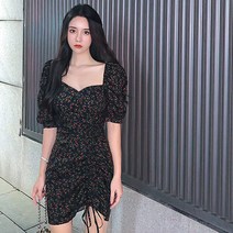 웅컴퍼니 드로스트링 퍼프소매 스퀘어넥 원피스