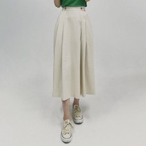 빼빼 여성용 비죠 버튼 허리 뒷밴딩 핀턱 롱스커트