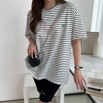 세컨그라운드 여성용 자수 단가라 반팔 티셔츠