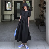 레몬소울 센치 라운드 퍼프 반팔 롱 원피스