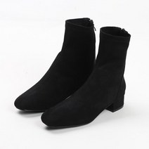사각코 뒷지퍼 가죽 스웨이드 스판삭스 앵클부츠 3cm