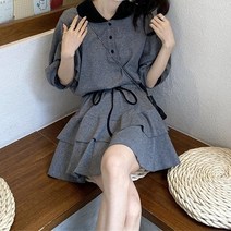 여성용 블랙101 이콘 캉캉 프릴 미니 카라넥 원피스 B235WF00454