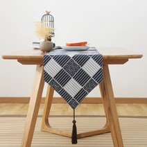 일본식 린넨 테이블 러너, 01 기와 무늬, 33 x 160 cm