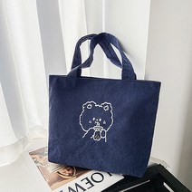 오물오물 깜찍한 곰탱이 자수 코듀로이 에코백