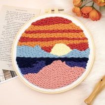 아트조이 DIY 펀치 니들 자수 + 4단 바늘 세트, 1세트, 석양이 있는 풍경