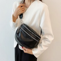 뉴엔 여성용 이중 지퍼 하프문 라운드 가죽 슬링백 크로스백 WE19