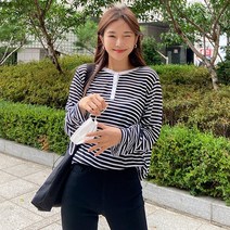로미스토리 여성용 캐주얼 베이직 스트라이프 티셔츠