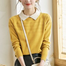 페이토 여성용 카라넥 컬러 봄 니트