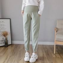 스타 린넨 통기성 조거 배보호 임부 긴바지