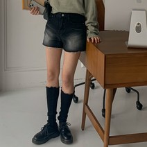 여성용 네레비 블랙 워싱 기모 컷팅 숏팬츠 cppt11125k2b