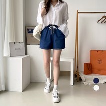 세컨그라운드 여성용 밴딩 숏 데님 팬츠