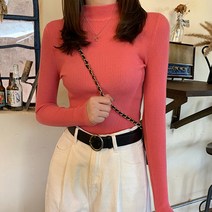 레몬소울 여성용 주리 슬림 골지 반목 니트티