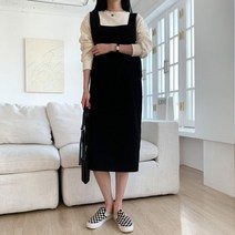 시크블랙 브랏더 박시 브이넥 슬리브리스 롱 원피스 OPS7272K21