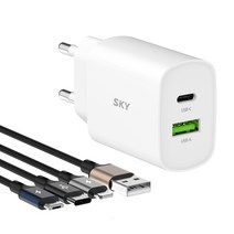 SKY 필 Q2 USB PD 20W 고속충전 어댑터 + 27W A to C 3IN1 1.2m 케이블 세트, 화이트(어댑터), 1세트